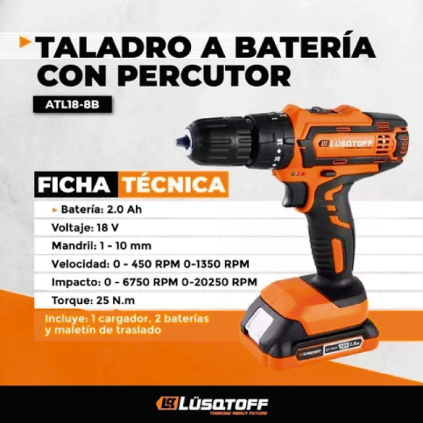 TALADRO A BATERIA C/ PERCUSOR ATL18-9B - Image 3